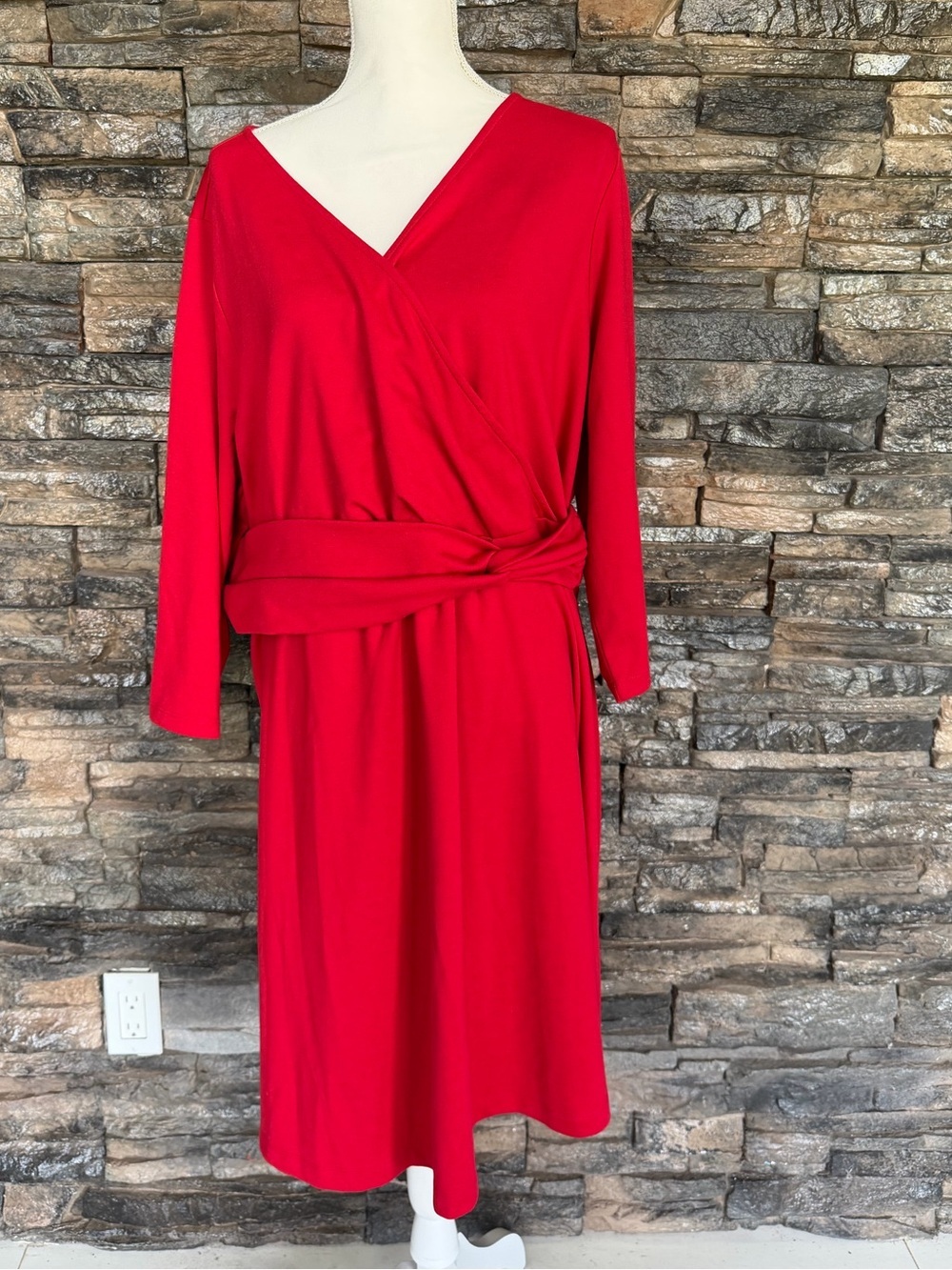 Lands' End Red Wrap-Style Midi Dress
